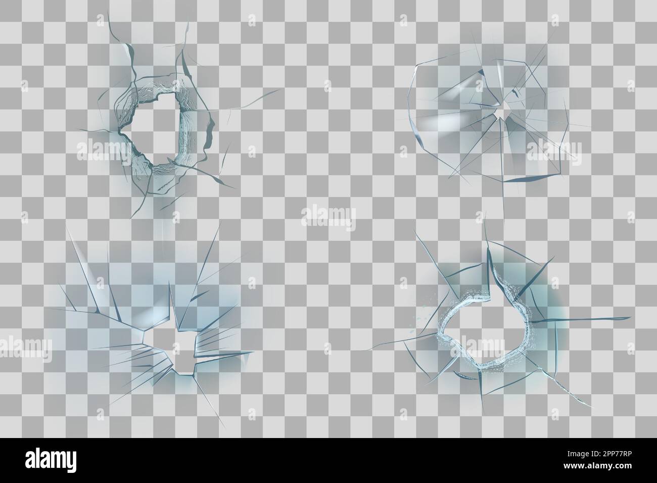 Glace ou fissure de verre. Fenêtre cassée, rupture de la balle, trou après écrasement, texture chaude réaliste, miroir fragile déformant transparent, écran brisé, éléments de maquette ensemble. Arrière-plan vectoriel isolé Illustration de Vecteur