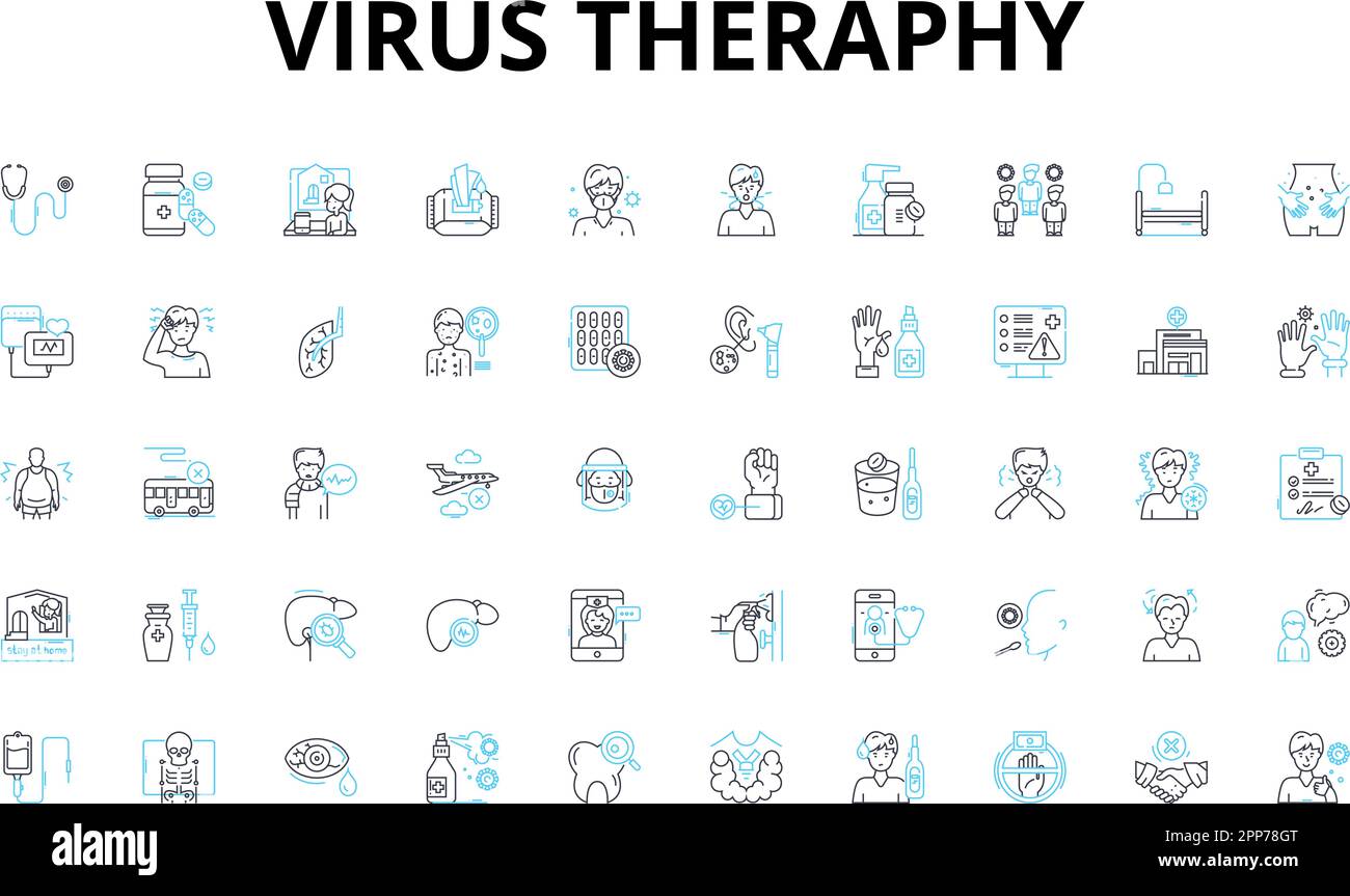 Ensemble d'icônes linéaires de la thérapie virale. Immunothérapie, thérapie génique, antiviraux, vaccins, anticorps, Rétrovirus, symboles de vecteur oncolytique et concept de ligne Illustration de Vecteur