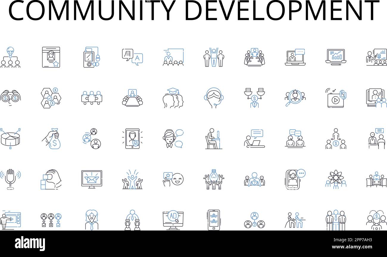 collection d'icônes de ligne de développement communautaire. Confiance, détermination, optimisme, gratitude, résilience, Ambition, vecteur de Hsty et illustration linéaire Illustration de Vecteur