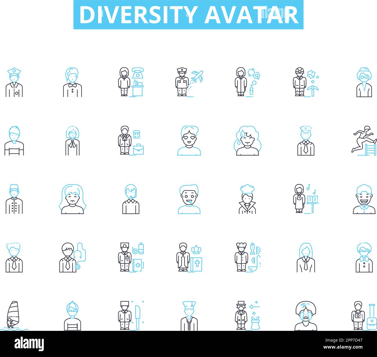 Ensemble d'icônes linéaires d'avatar de diversité. Inclusion ...