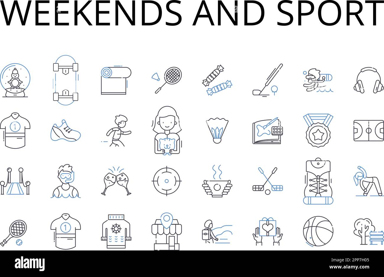 Collection Weekends and sport Line Icons. Le samedi et les activités sportives, le dimanche et les loisirs physiques, les week-ends et les jeux en plein air, les jours de repos et Illustration de Vecteur