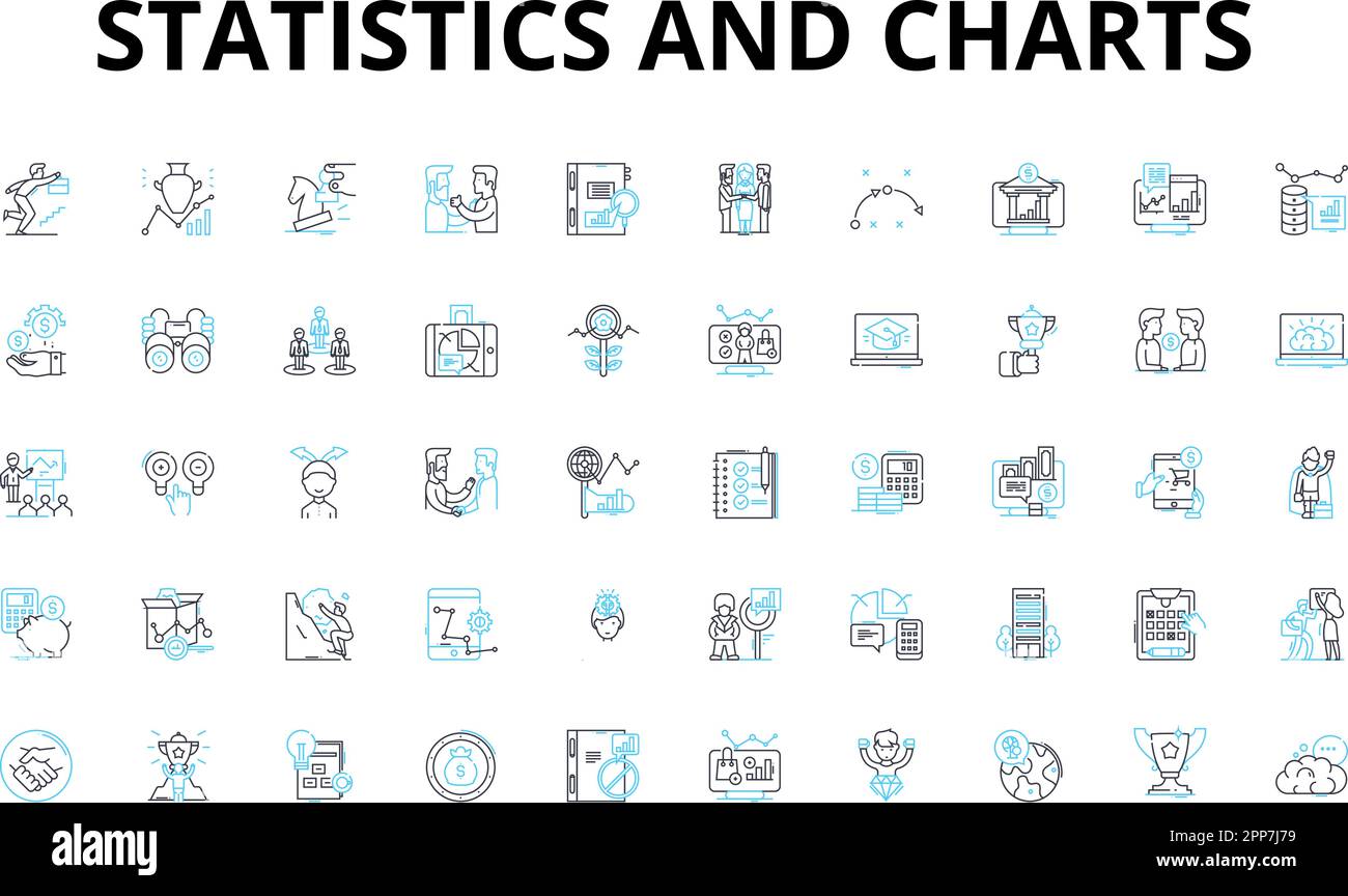 Ensemble d'icônes linéaires de statistiques et de graphiques. Données, graphiques, tendances, variance, corrélation, Déviation standard, symboles vectoriels du diagramme de dispersion et concept de ligne Illustration de Vecteur