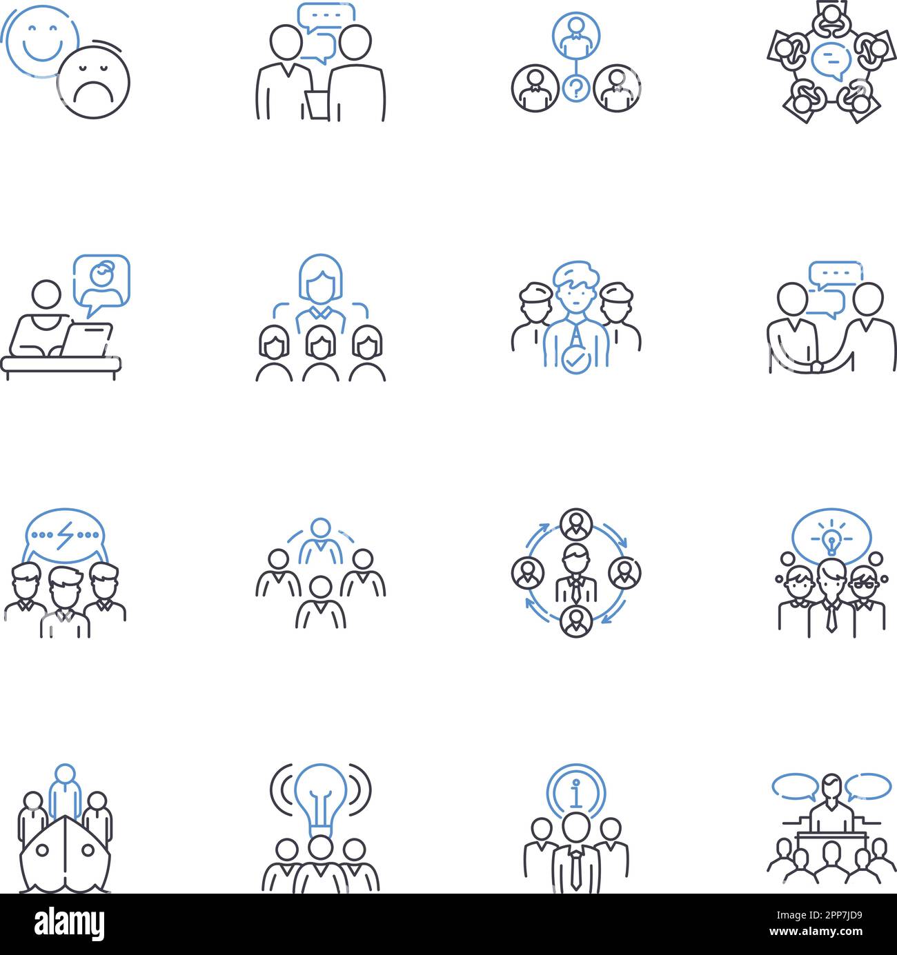 Collection d'icônes de ligne de méthodes de collaboration. brainstorming, travail d'équipe, synergie, partenariat, communication, coordination, vecteur de coopération et linéaire Illustration de Vecteur
