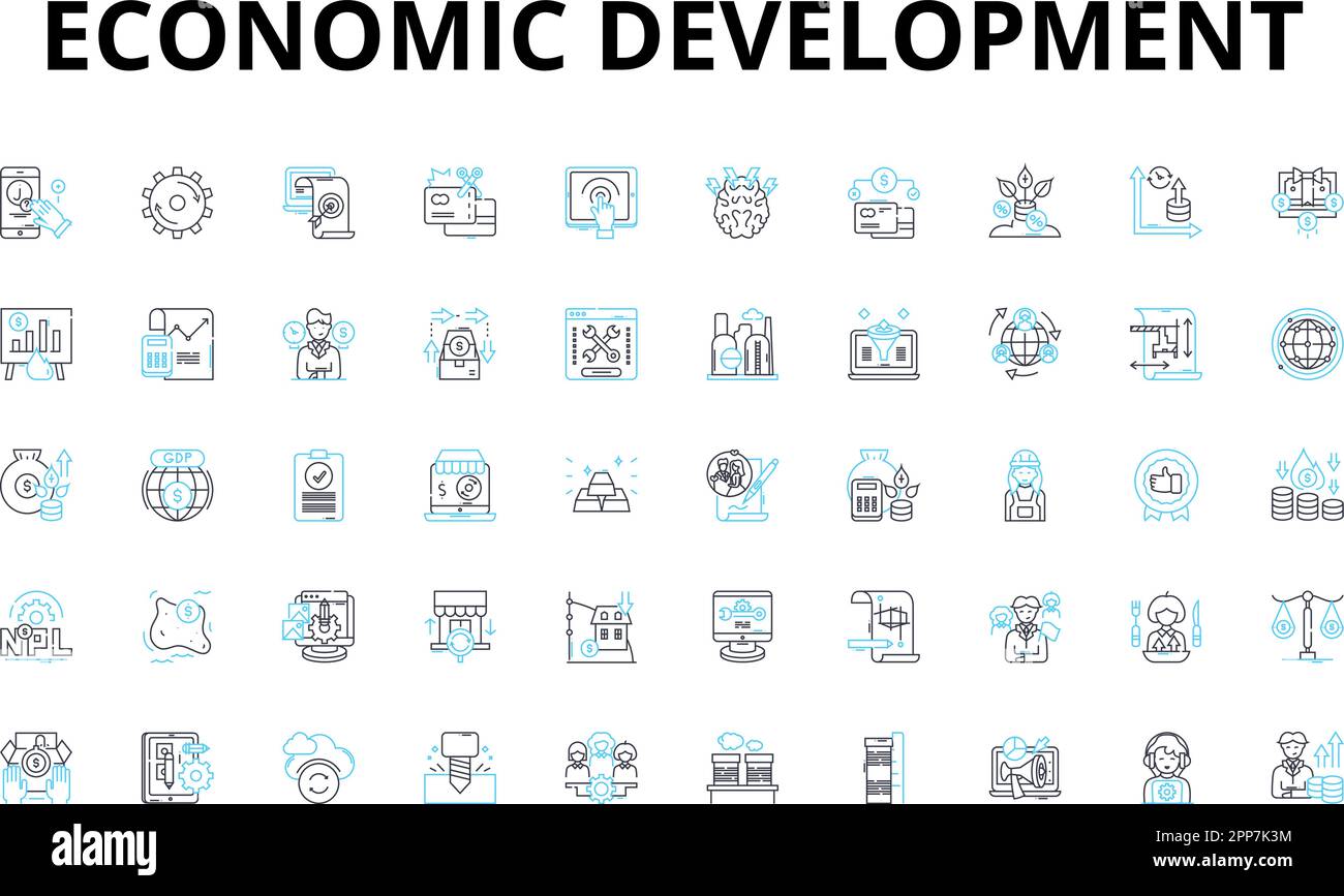Ensemble d'icônes linéaires de développement économique. Innovation, croissance, investissement, durabilité, productivité, Symboles et ligne de vecteur de progrès, de prospérité Illustration de Vecteur