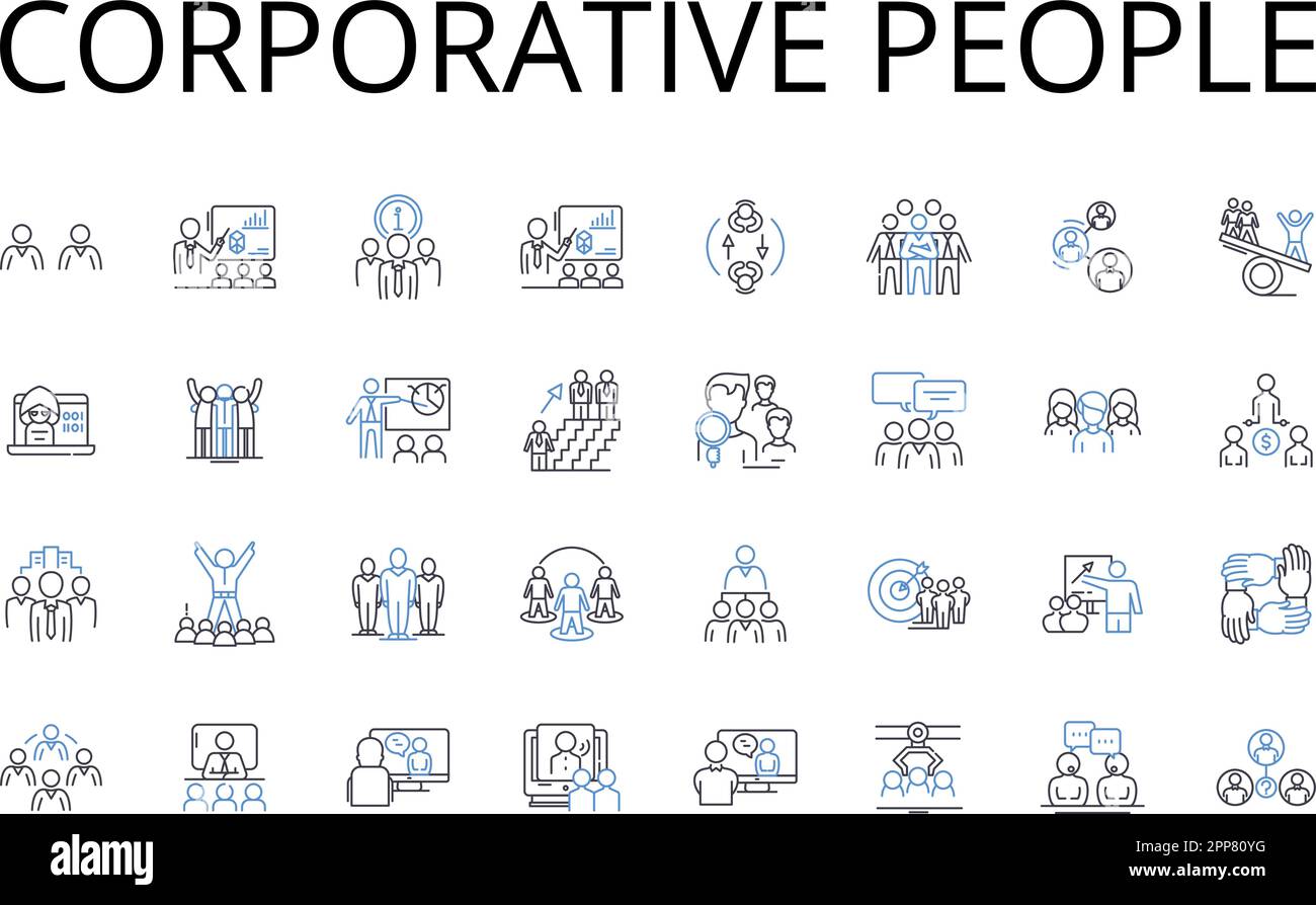 Collection d'icônes de la ligne de personnes corporatives. Partenaires d'affaires, professionnels, membres de coopératives, joueurs d'équipe, leaders de l'industrie Illustration de Vecteur