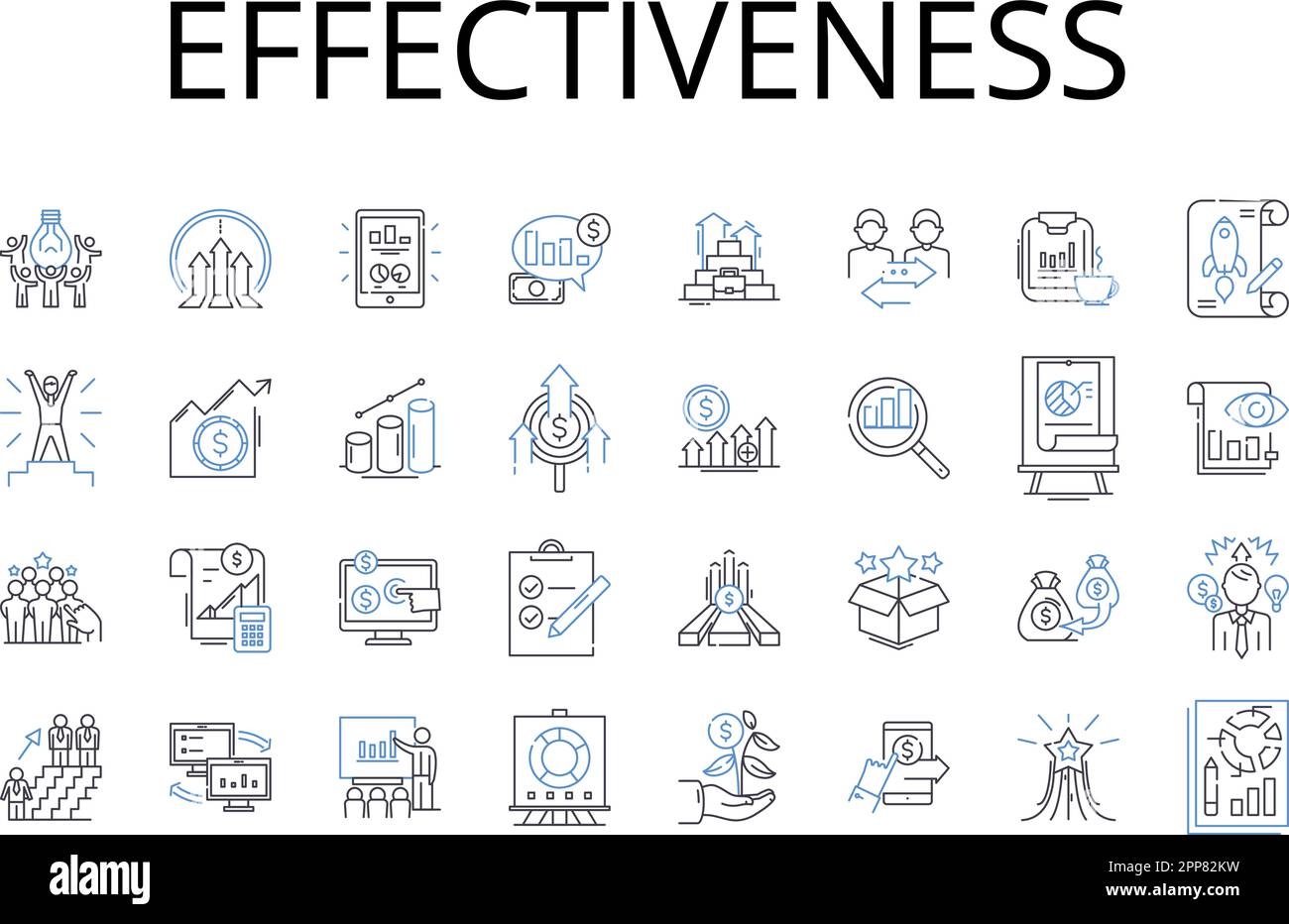 Collection d'icônes de ligne d'efficacité. Efficacité, productivité, capacité, puissance, performances, Impulsabilité, vecteur d'aptitude et linéaire Illustration de Vecteur