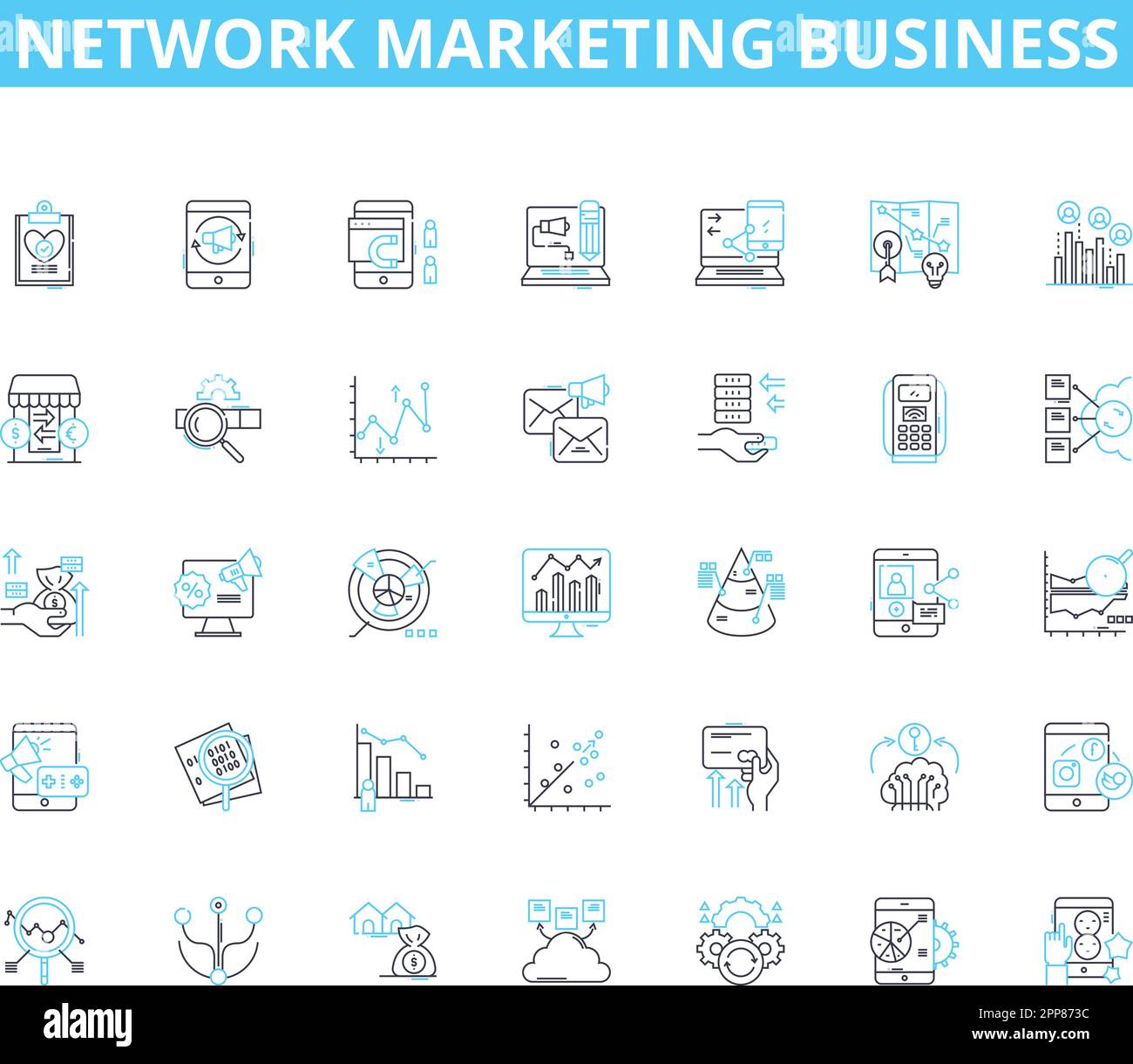 Ensemble d'icônes linéaires de marketing de réseau. MLM, Downline, recrutement, Multi-level, rémunération, Travail d'équipe, vecteur de ligne de leadership et affiches conceptuelles Illustration de Vecteur