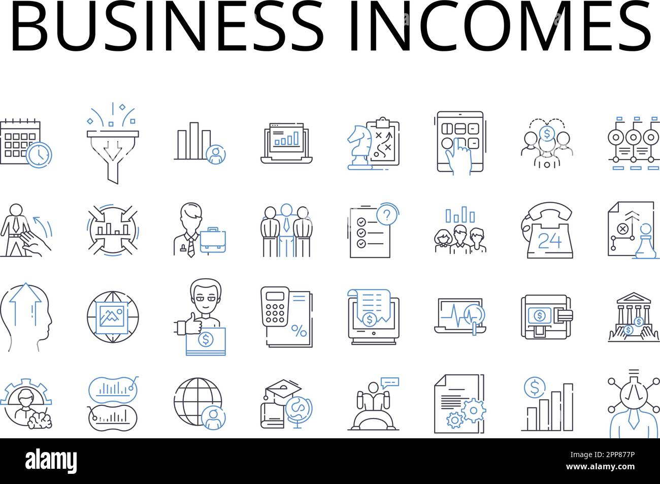 Collection d'icônes de ligne de revenus d'entreprise. Revenus, gains financiers, retours commerciaux, revenus de bénéfices, récompenses de notaire, Produit fiscal, capital Illustration de Vecteur