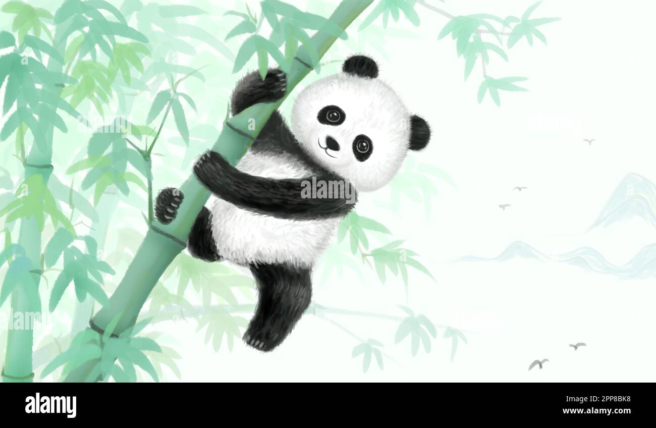 Peinture à l'encre de bambou Panda Banque D'Images