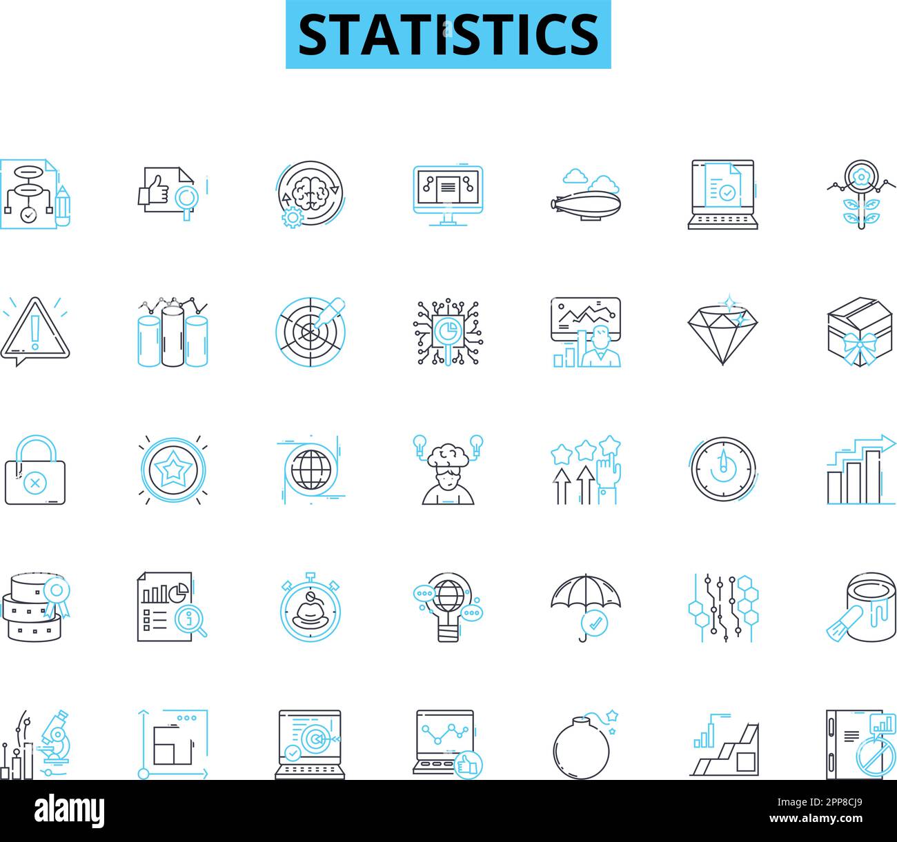 Ensemble d'icônes linéaires de statistiques. Probabilité, échantillonnage,  données, corrélation, variance, Régression, vecteur de ligne d'hypothèse et  signes de concept. Analyse Image Vectorielle Stock - Alamy