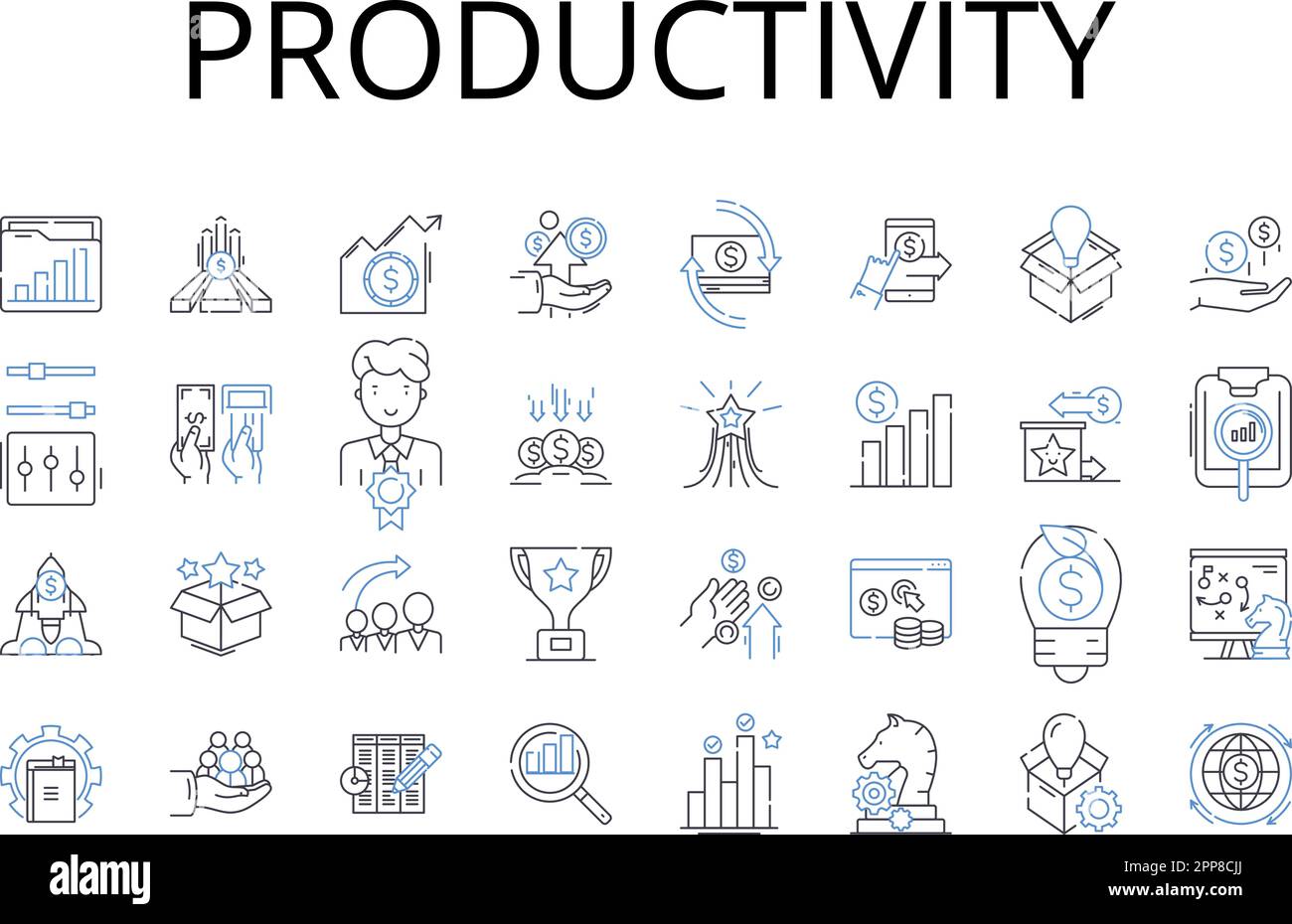 Collection d'icônes de ligne de productivité. Efficacité, efficacité ...