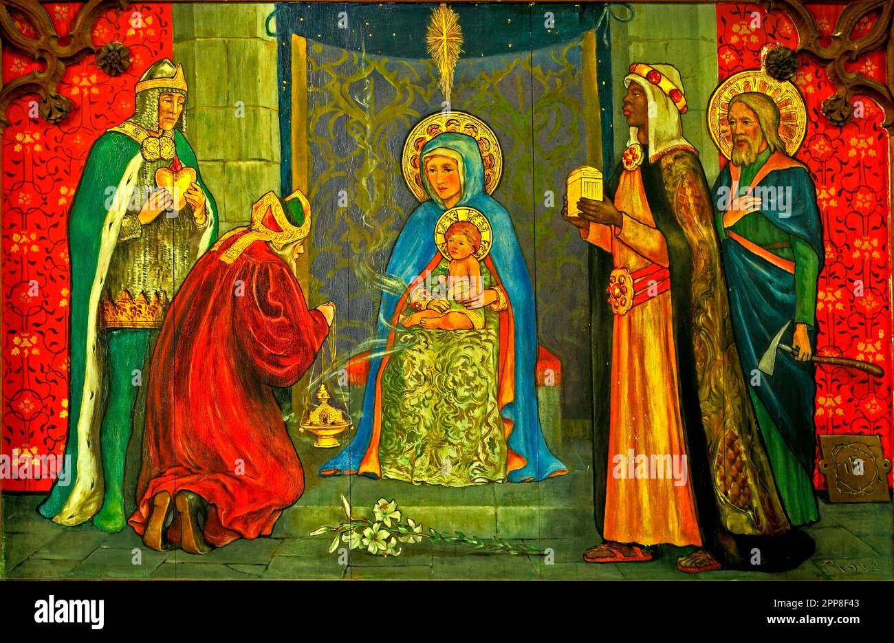 The Magi, Noël, cadeaux à Jésus, peinture sur bois, Langham, Norfolk, Angleterre, ROYAUME-UNI Banque D'Images