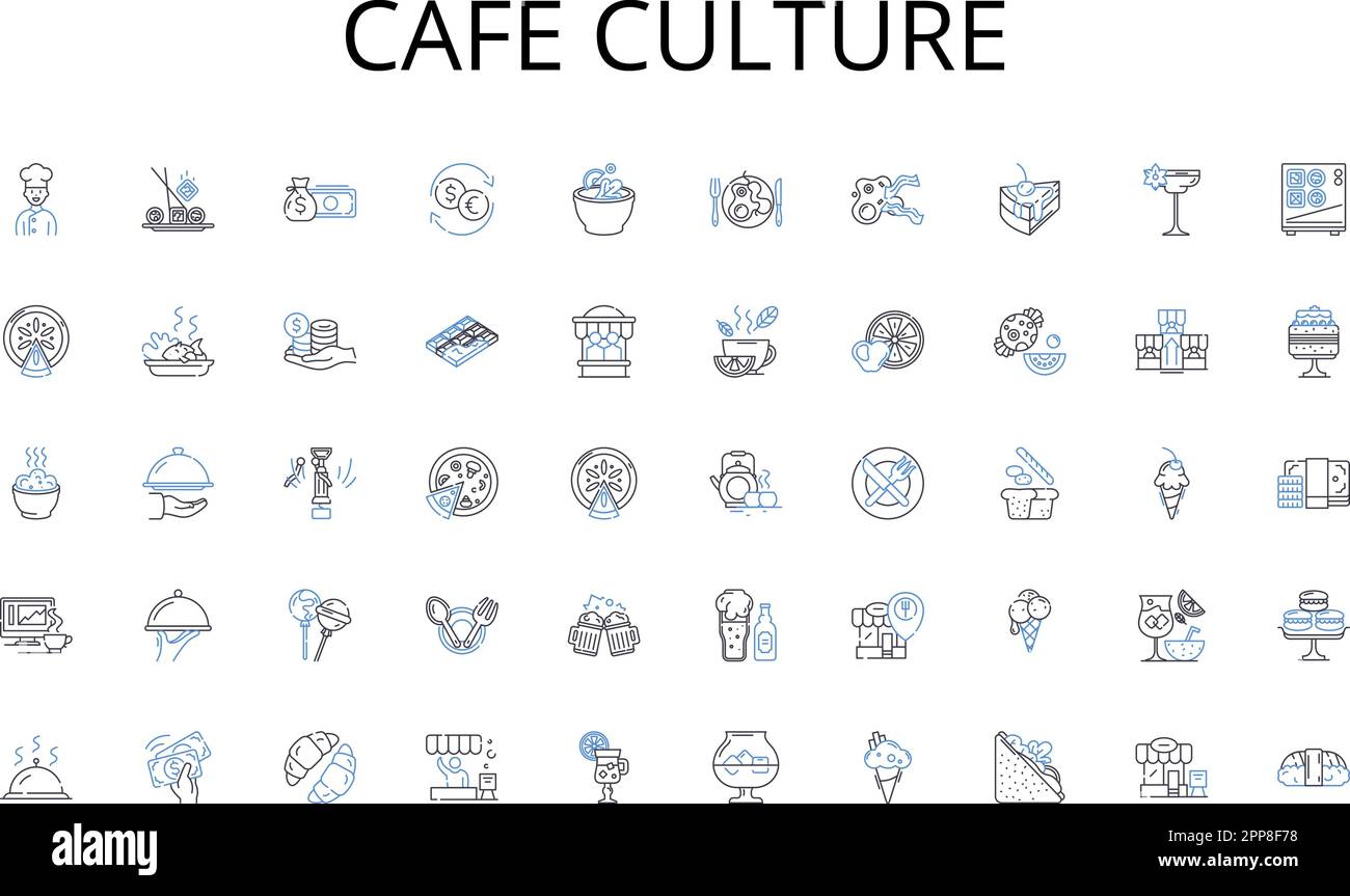 Collection d'icônes de la chaîne de culture Cafe. Innovation, conception, technologie, construire, assemblage, Automatisation, vecteur de code et illustration linéaire. Circuit Illustration de Vecteur