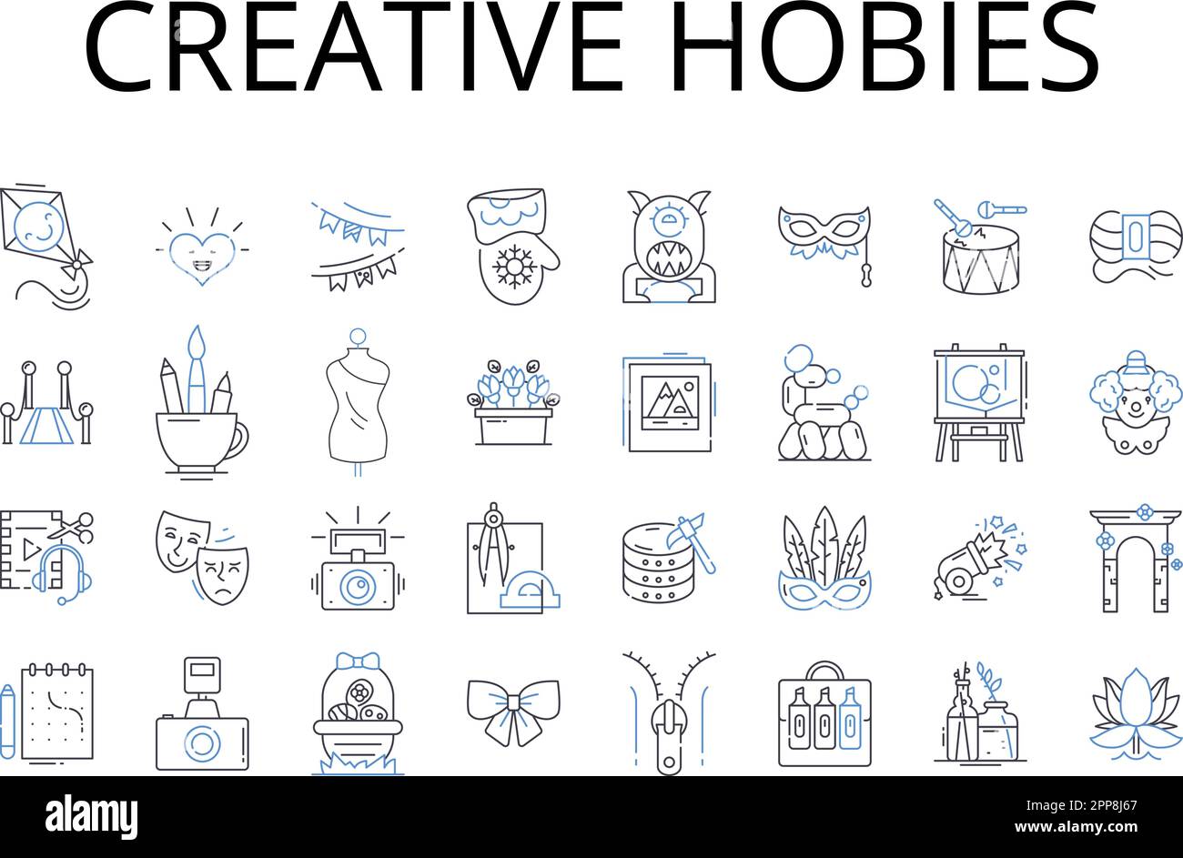 Collection Creative hobies Line Icons. Des entreprises audacieuses, des passions audacieuses, des fantaisies fantaisistes, des passe-temps novateurs, des versions originales, Activités originales Illustration de Vecteur