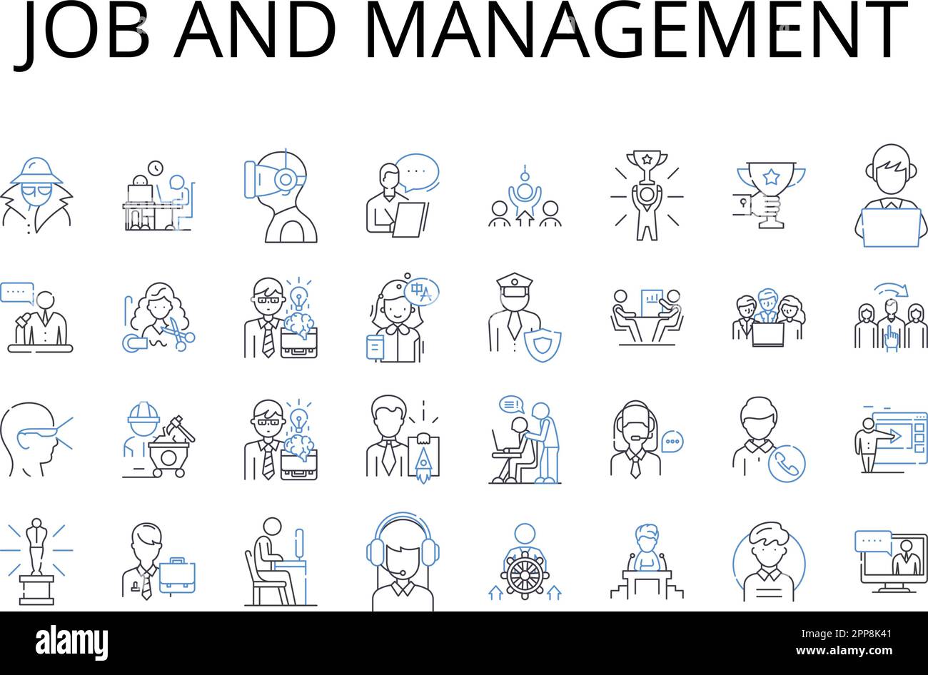 Collection d'icônes de tâche et de ligne de gestion. Affaires et leadership, travail et supervision, carrière et coordination, profession et orientation, emploi Illustration de Vecteur