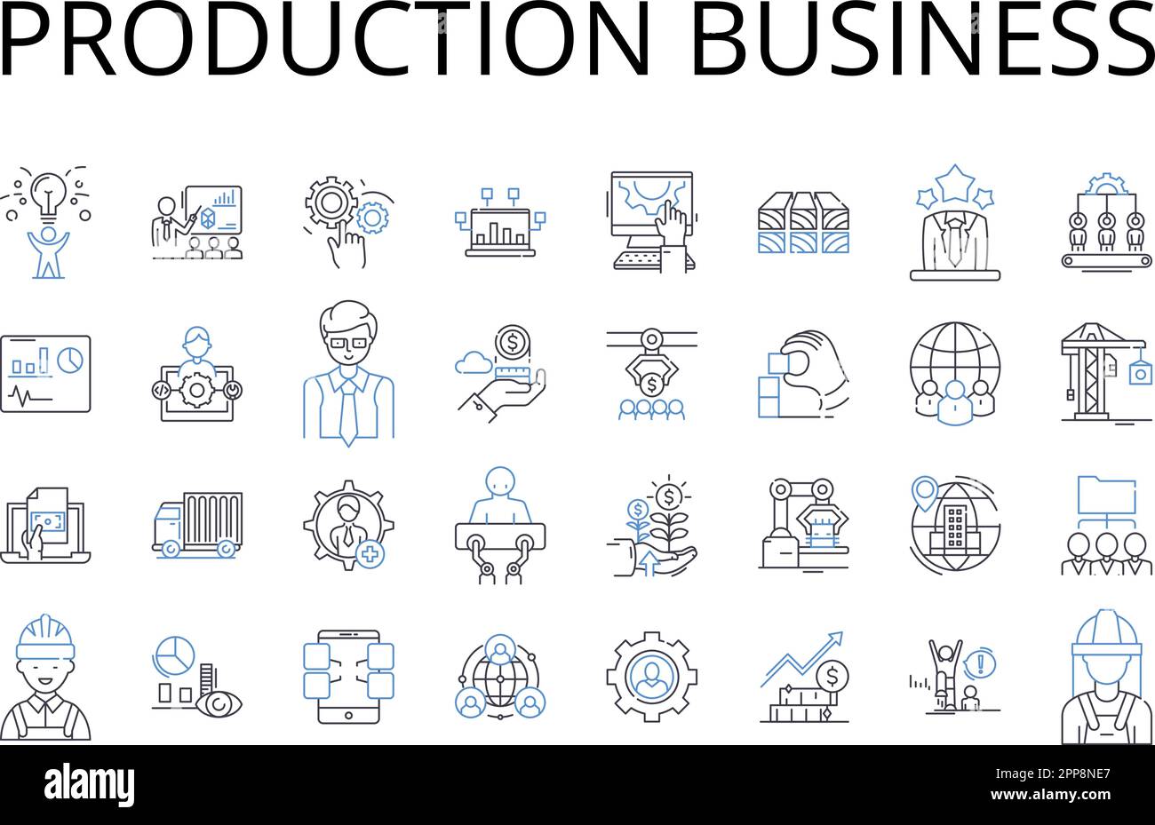 Collection d'icônes de ligne de production. Industrie manufacturière, secteur des services, commerce de détail, entreprise agricole, institution financière Illustration de Vecteur