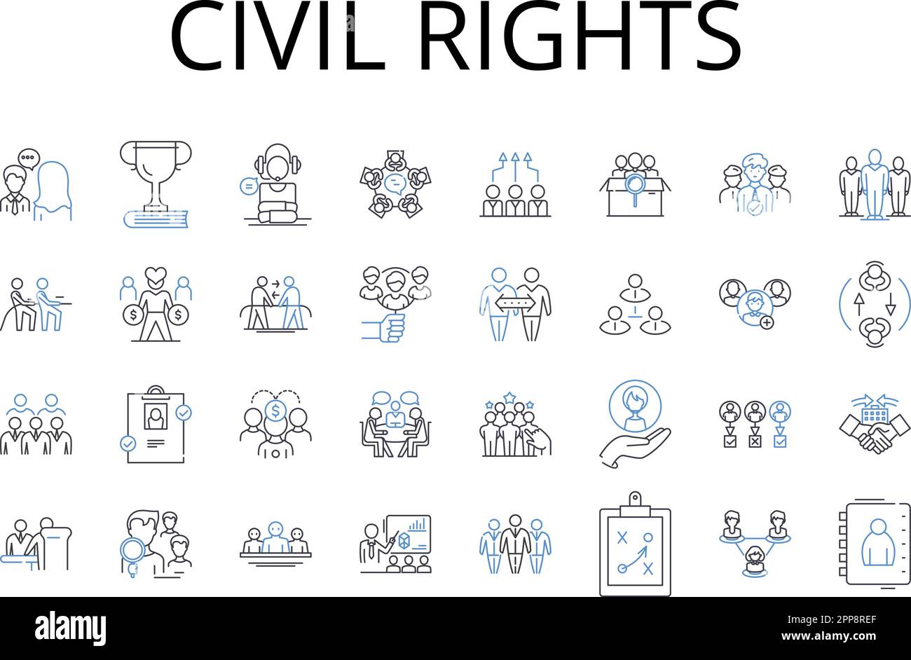 collection d'icônes de la ligne des droits civils. Justice sociale, droits de l'homme, environnementalisme, égalité des sexes, activisme communautaire, Bien-être des animaux, handicap Illustration de Vecteur