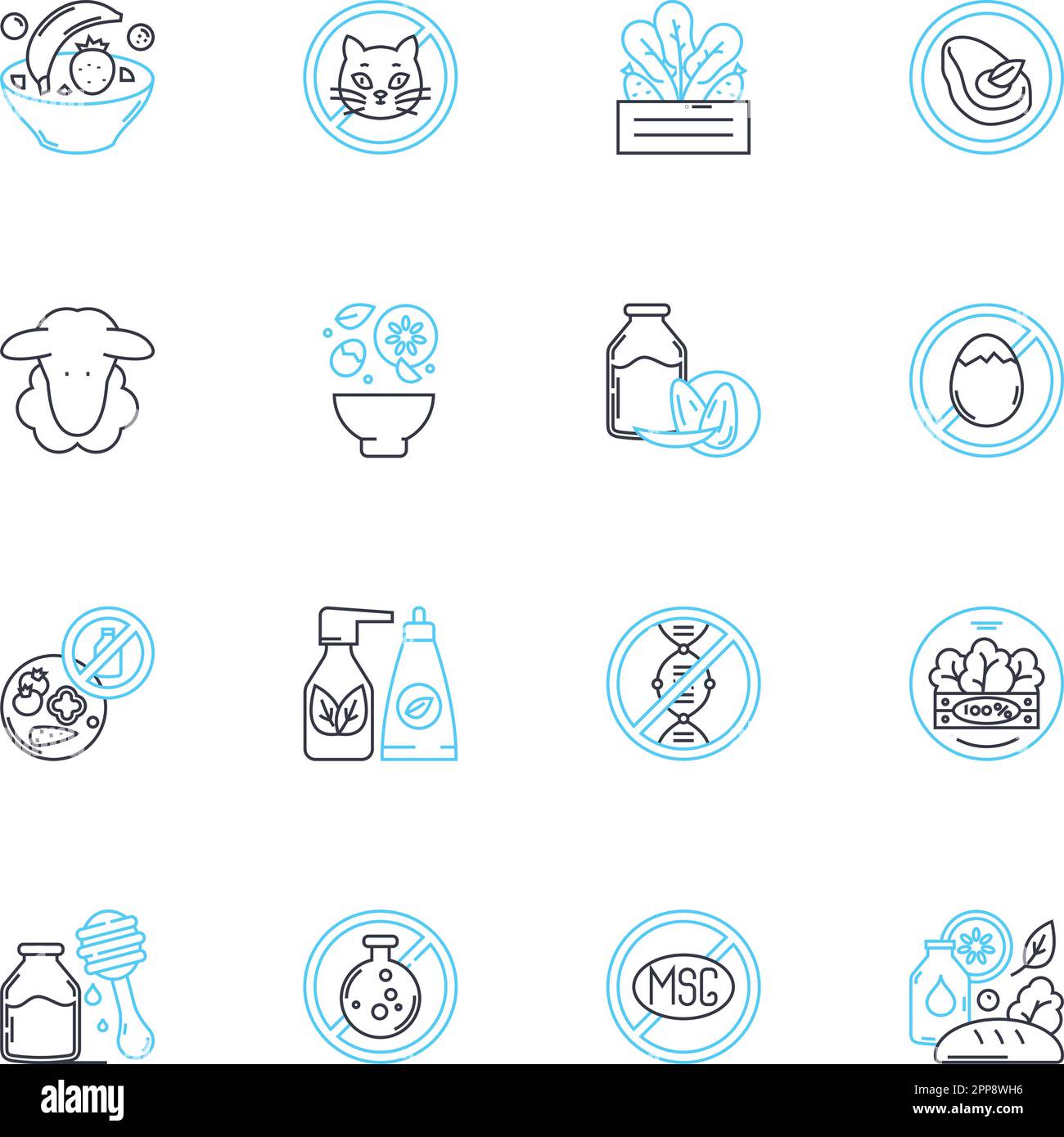 Jeu d'icônes linéaires d'agriculture biologique. Durabilité, biodiversité, pesticides, sol, compost, Rotation de la récolte, vecteur de ligne d'engrais et signes conceptuels Illustration de Vecteur