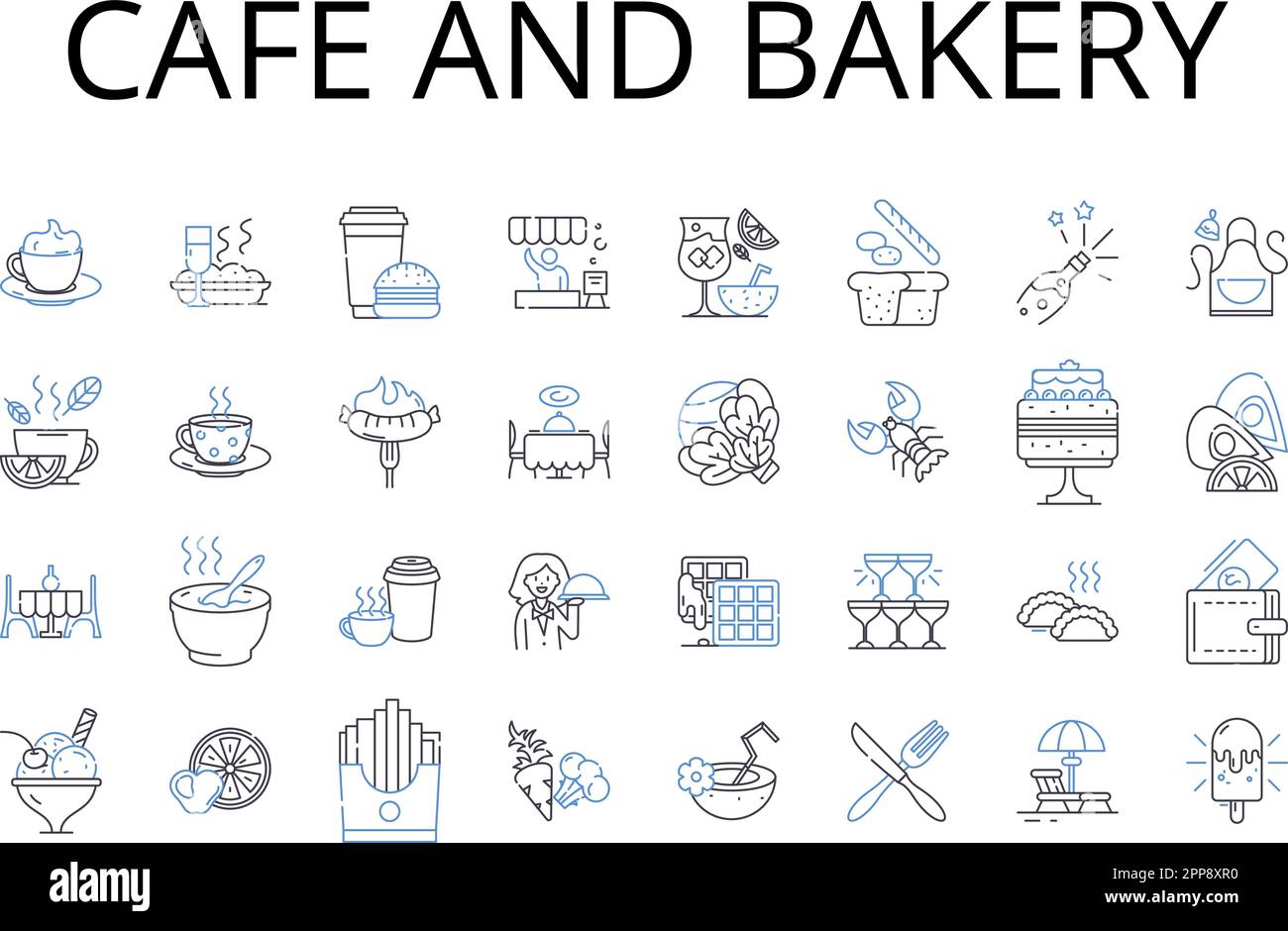 Collection d'icônes de la gamme Cafe and Bakery. Sweet Shop, Diner