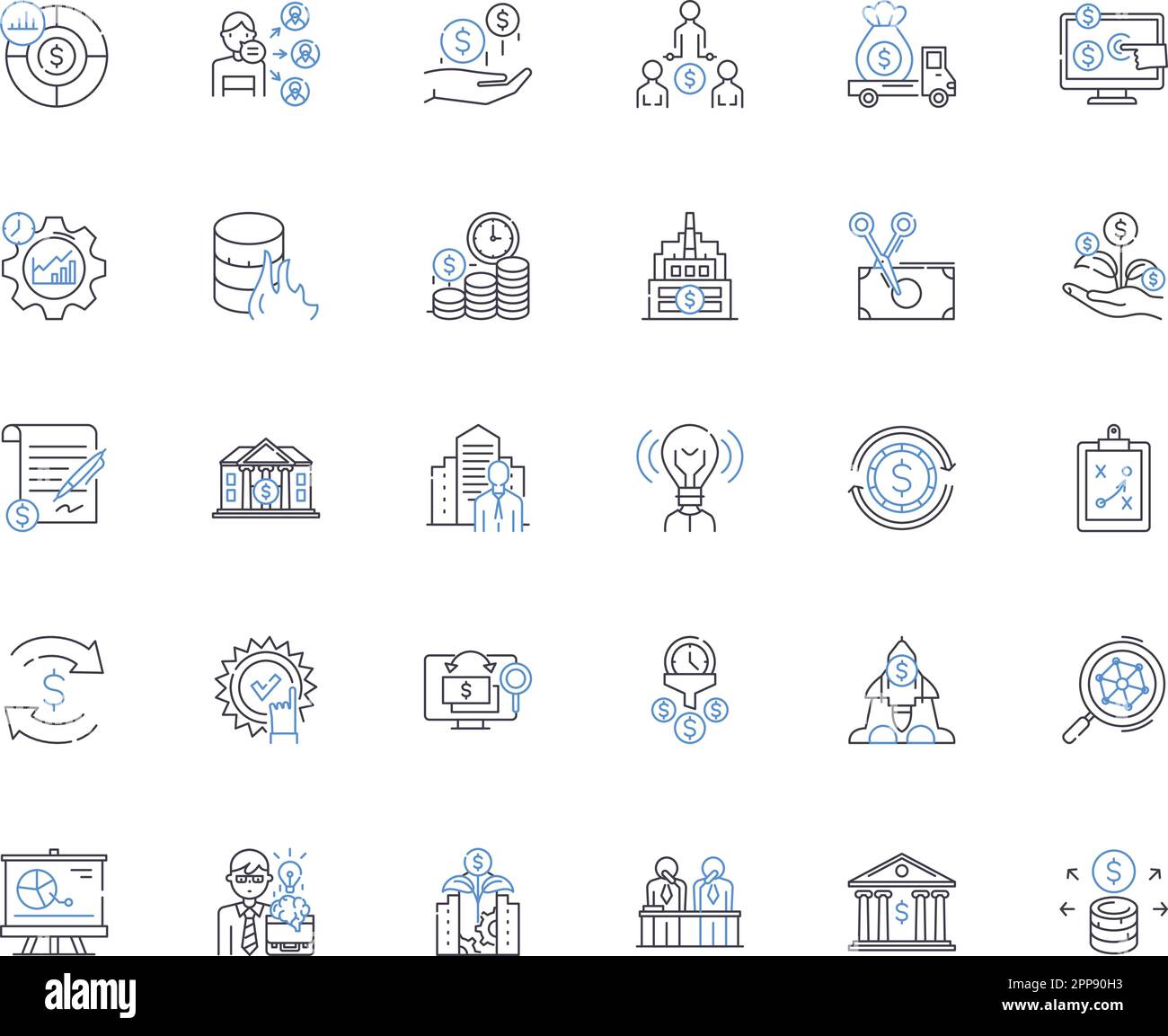 Collection d'icônes de la ligne de la société de négoce. Investissement, actions, Forex, marchandises, opérations, Courtage, vecteur de futures et illustration linéaire. Équité Illustration de Vecteur