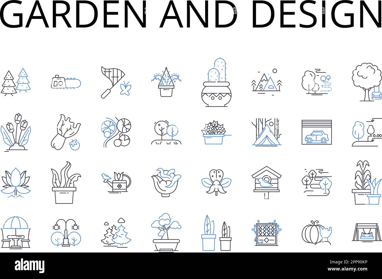 Collection d'icônes de jardin et de design. Jungle & Greenery, Forest & Organic, Meadow & Landscape, Oasis & Serenity, Zen Garden & tranquillité, Terrace Illustration de Vecteur