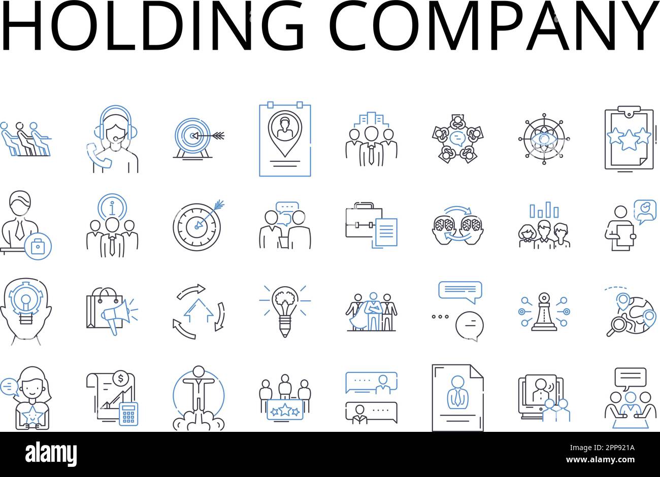 Collection d'icônes de ligne de société de stockage. Société mère, centre de contrôle, entité principale, groupe dominant, hiérarchie de leadership, Syndicat supérieur Illustration de Vecteur