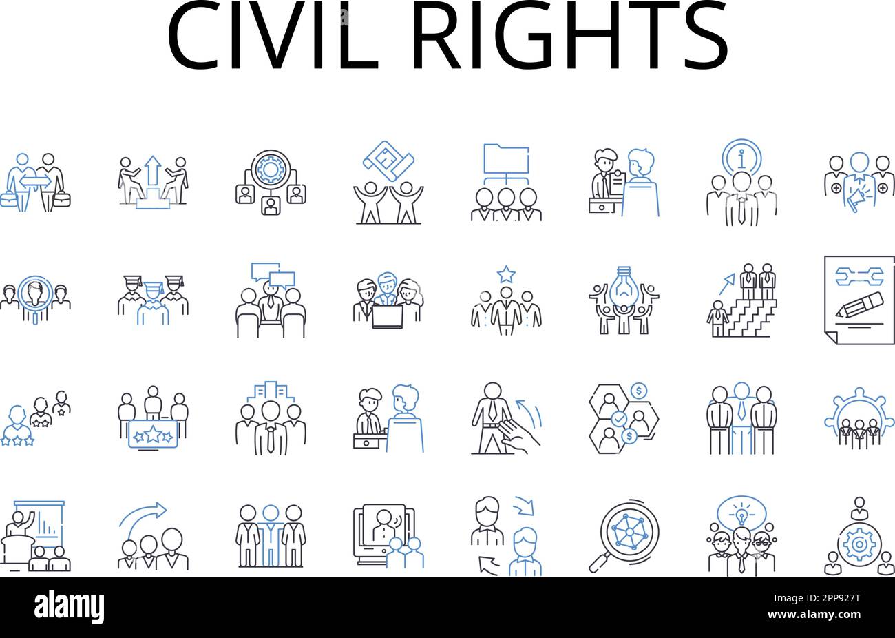 collection d'icônes de la ligne des droits civils. Justice sociale, droits de l'homme, environnementalisme, égalité des sexes, activisme communautaire, Bien-être des animaux, handicap Illustration de Vecteur