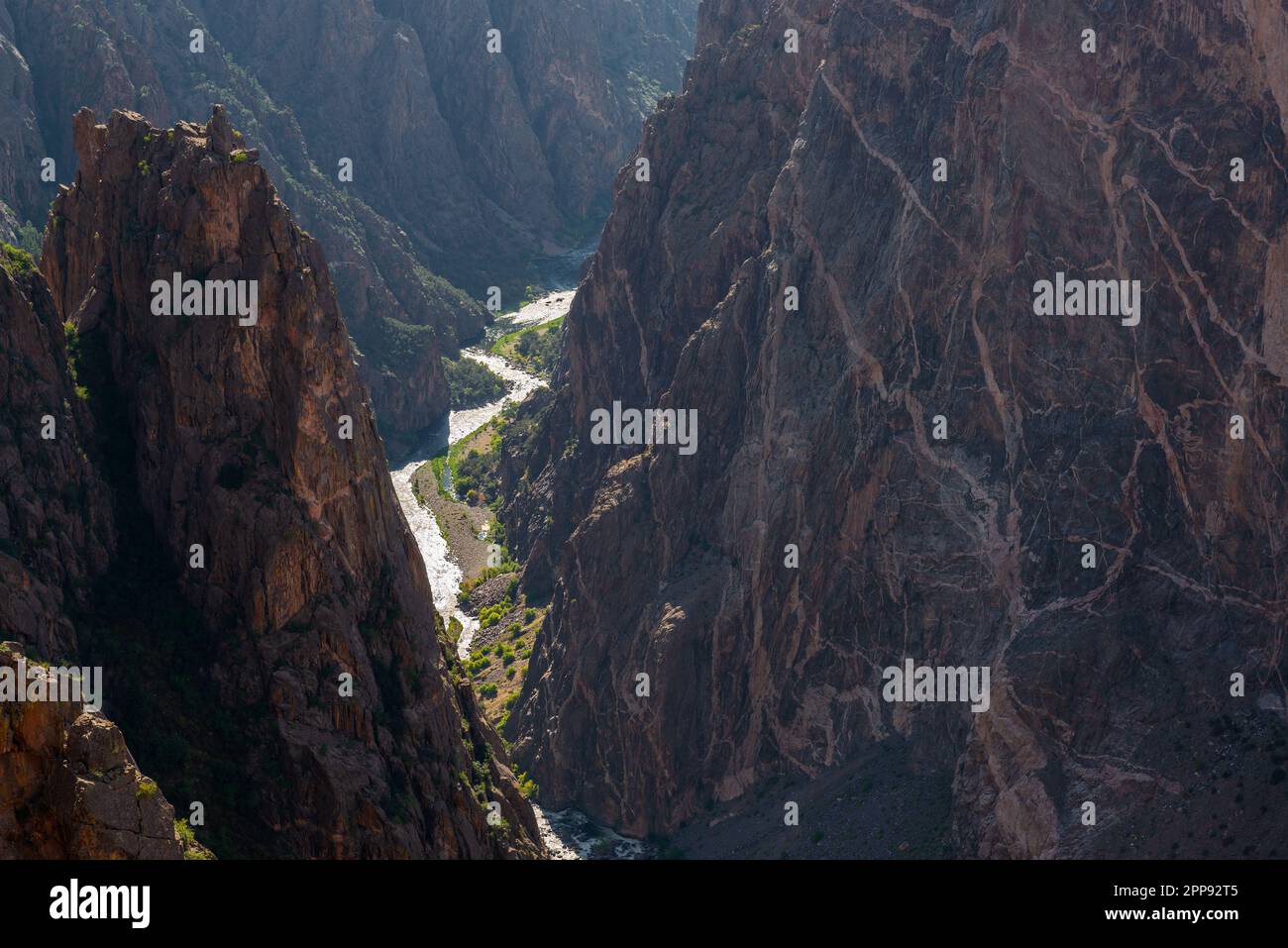 Rivière Gunnison illuminée par la lumière du soleil, Black Canyon of the Gunnison, Colorado, États-Unis. Banque D'Images