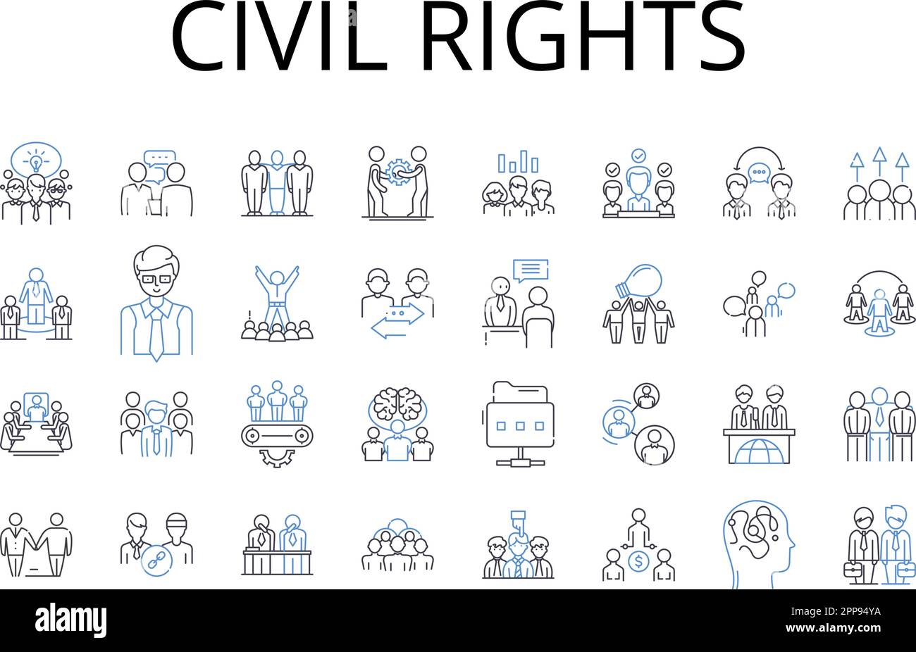 collection d'icônes de la ligne des droits civils. Justice sociale, droits de l'homme, environnementalisme, égalité des sexes, activisme communautaire, Bien-être des animaux, handicap Illustration de Vecteur