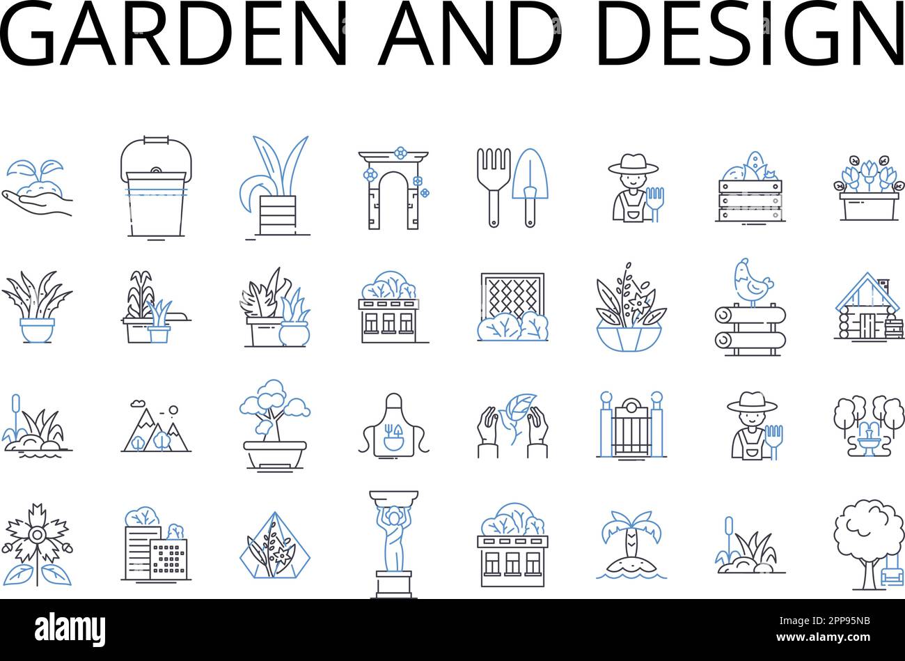 Collection d'icônes de jardin et de design. Jungle & Greenery, Forest & Organic, Meadow & Landscape, Oasis & Serenity, Zen Garden & tranquillité, Terrace Illustration de Vecteur