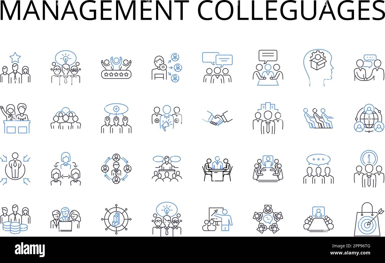 Collection d'icônes de ligne de collaborateurs de gestion. Partenaires commerciaux, associés commerciaux, experts financiers, professionnels du marketing, assistants administratifs Illustration de Vecteur