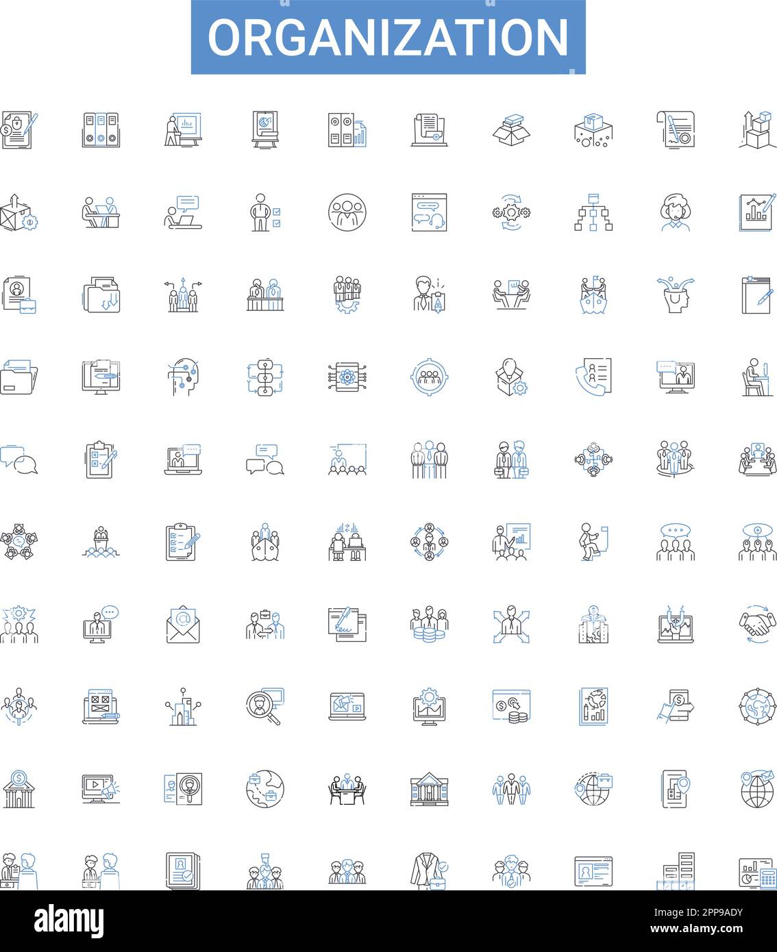 Collection d'icônes de contour d'organisation. Organiser, structure, entité, Groupe, réseau, Ordre, jeu d'illustrations vectorielles de l'unité. Tableau, Conseil, Congrégation Illustration de Vecteur