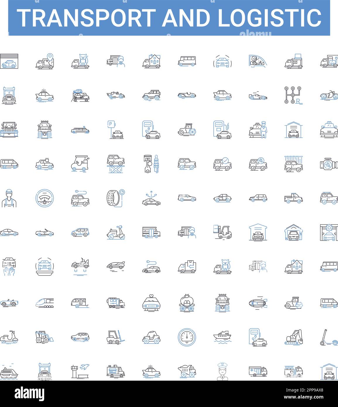 Collection d'icônes de contour logistique et de transport. Logistique, expédition, transport, livraison, fret, Jeu d'illustrations vecteur transport, transport. Mouvement Illustration de Vecteur