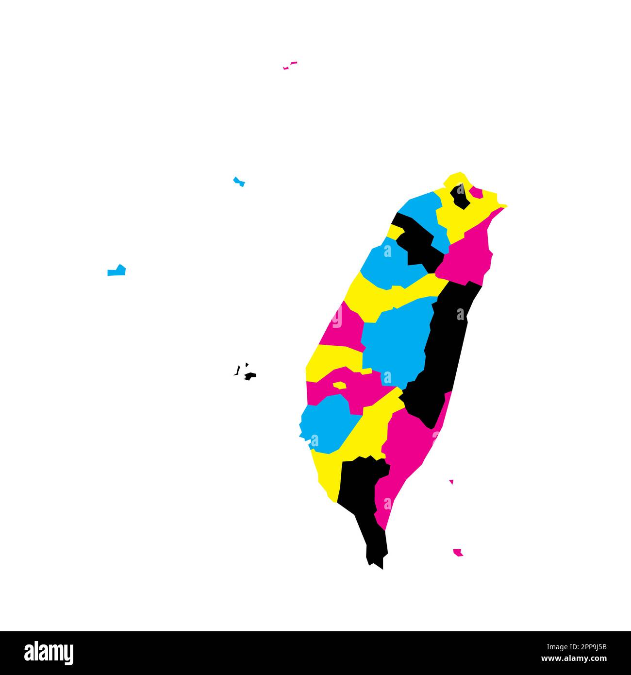 Taiwan carte politique des divisions administratives - provinces et municipalités spéciales. Carte vectorielle vierge en couleurs CMJN. Illustration de Vecteur