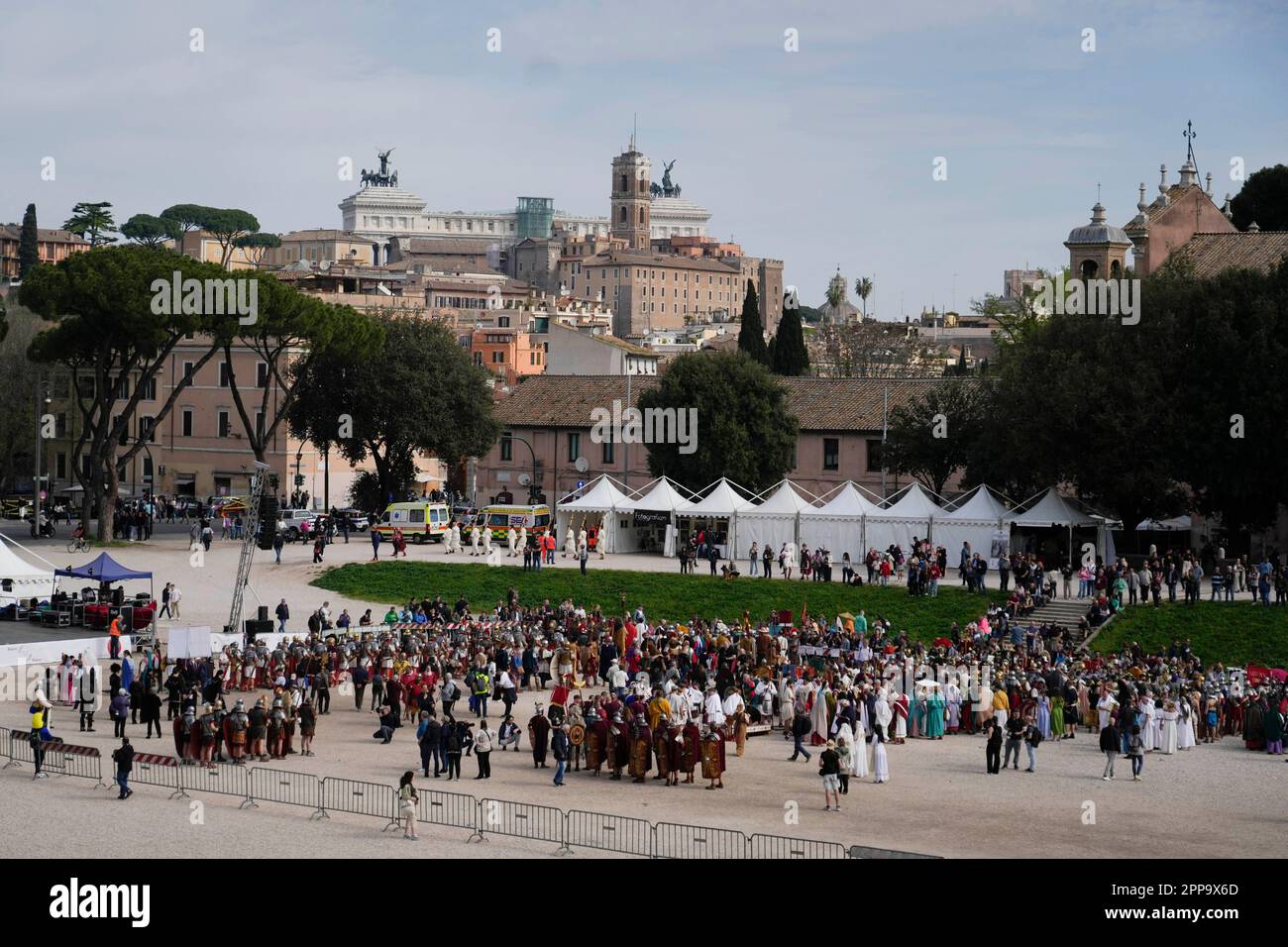 People gather to attend a historical parade at Circus Maximus to ...