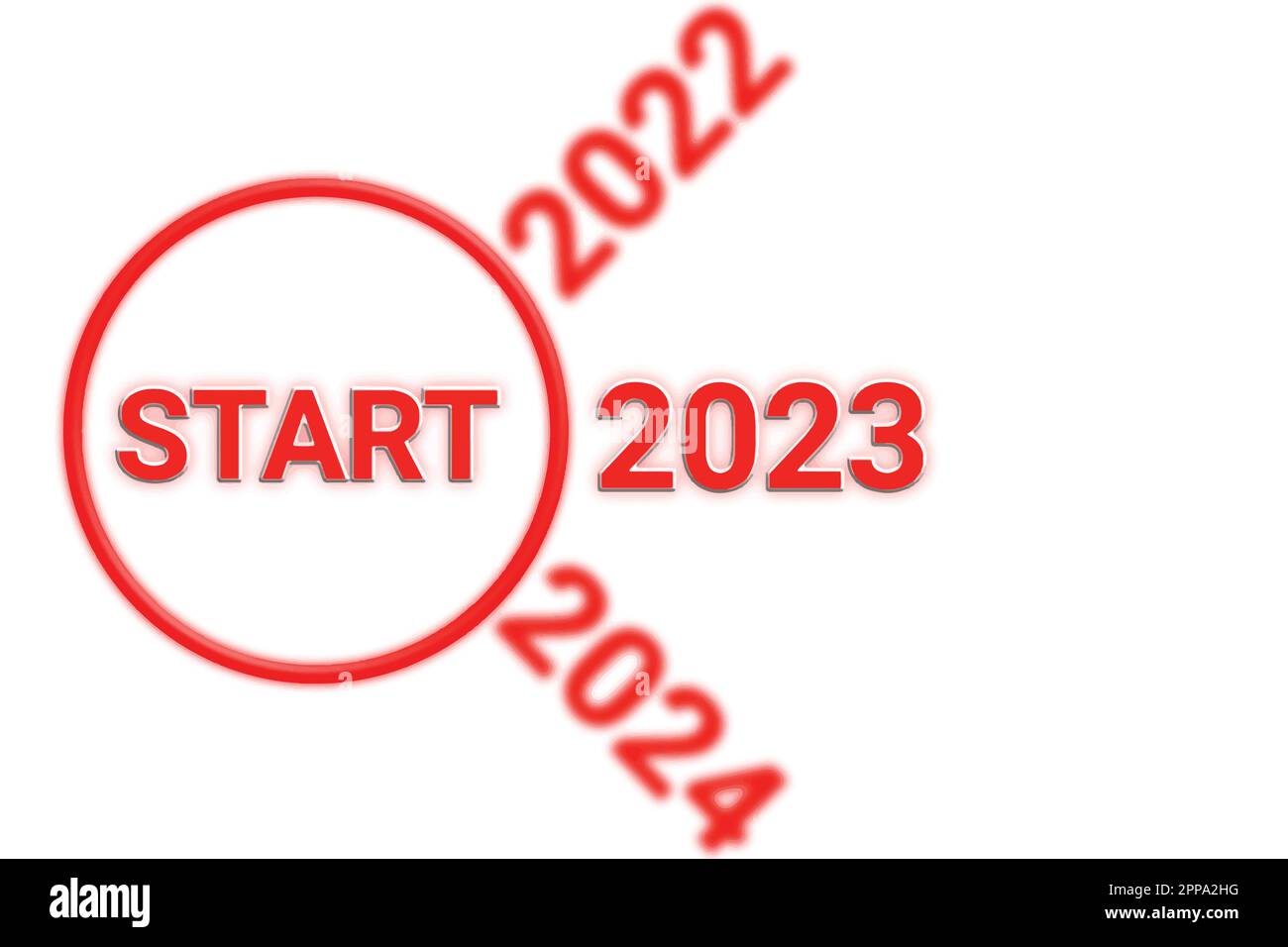 Le mot START 2023 avec un cercle rouge sur fond blanc. Convient aux cartes de vœux, affiches et bannières. Illustration vectorielle Illustration de Vecteur