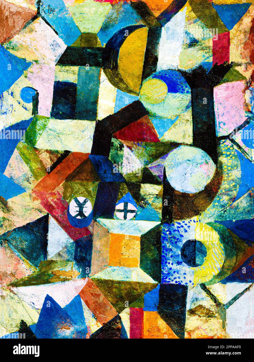 Composition avec la demi-lune jaune et le y par Paul Klee. Original du MUSÉE MET. Banque D'Images