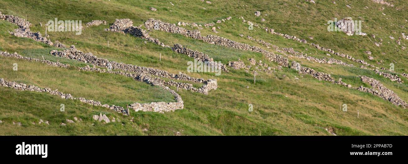 Vestiges d'anciens Croft, Aid Uig, Uig, Lewis, Isle of Lewis, Hebrides, Hébrides extérieures, Îles de l'Ouest, Écosse, Royaume-Uni, Grande-Bretagne Banque D'Images