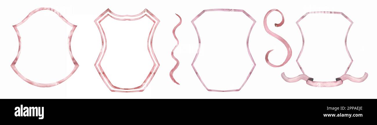 Ensemble de cadres artistiques vintage en rose. Arrière-plan aquarelle pour mariage, bannière, voitures, etc Éléments de conception dessinés à la main clipart Banque D'Images