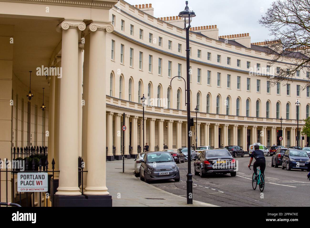 Park Crescent et Portland place Roads, Londres Banque D'Images