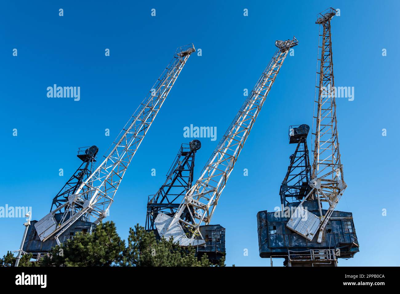 Grues désaffecté de Stothert & Pitt, port de triage de Leith, Édimbourg, Écosse, Royaume-Uni Banque D'Images