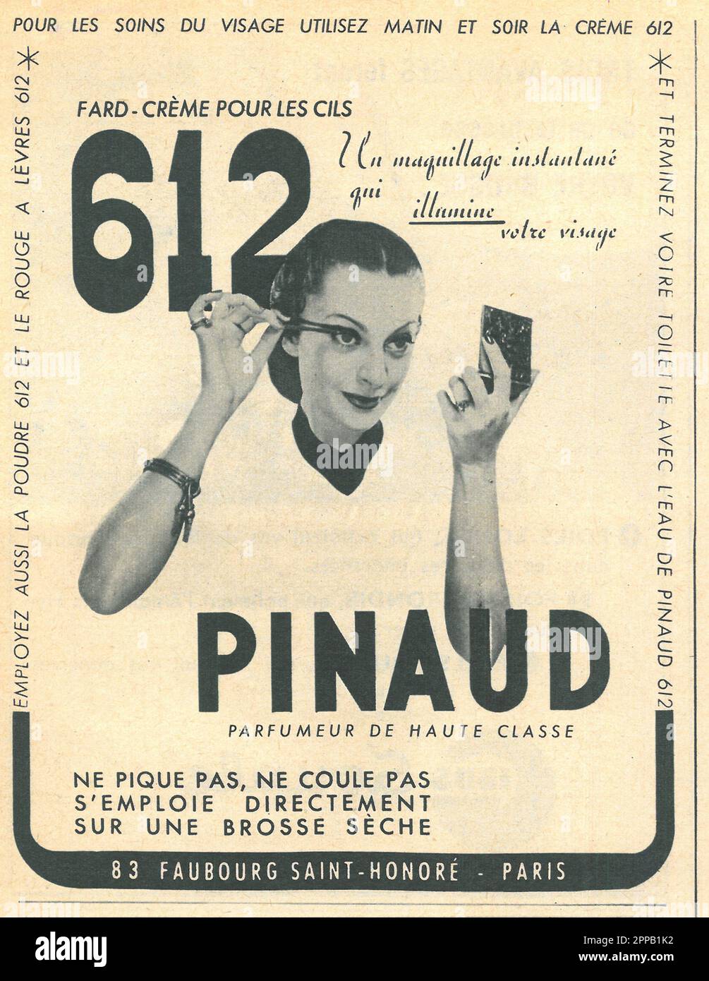 Pinaud 612 Mascara - publicité cosmétique vintage dans un Paris Match  magazine, novembre 1950 Photo Stock - Alamy