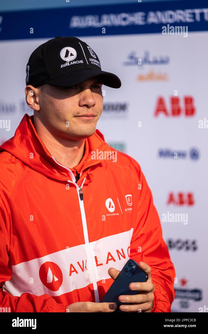 LUNDQVIST Linus (swe), Avalanche Andretti Formula E, Spark-Porsche, Porsche 99X Electric, portrait lors du ePrix de Berlin 2023, réunion 6th du Championnat du monde de Formule E ABB FIA 2022-23, sur le circuit de rue de l'aéroport de Tempelhof de 21 avril à 23, 2023 à Berlin, Allemagne - photo: Germain Hazard/DPPI/LiveMedia Banque D'Images