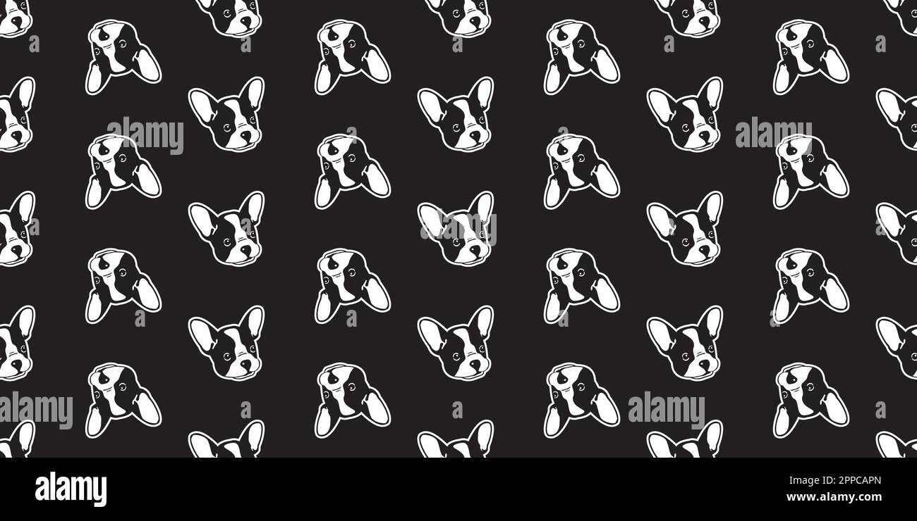 chien sans couture motif vector français bulldog isolé papier peint arrière-plan doodle noir Illustration de Vecteur