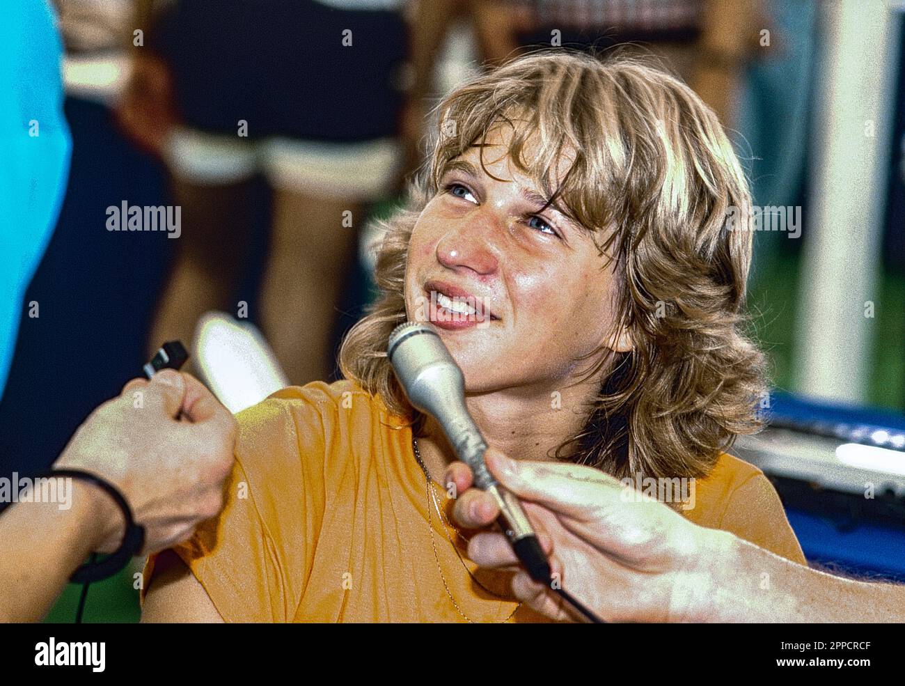 Steffi Graf (GER) en compétition aux Championnats internationaux de joueurs de Lipton 1986 Banque D'Images