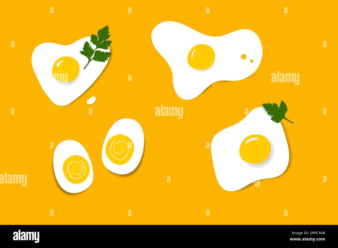 motif papier œufs vectoriels frits bouillis sur fond jaune Illustration de Vecteur
