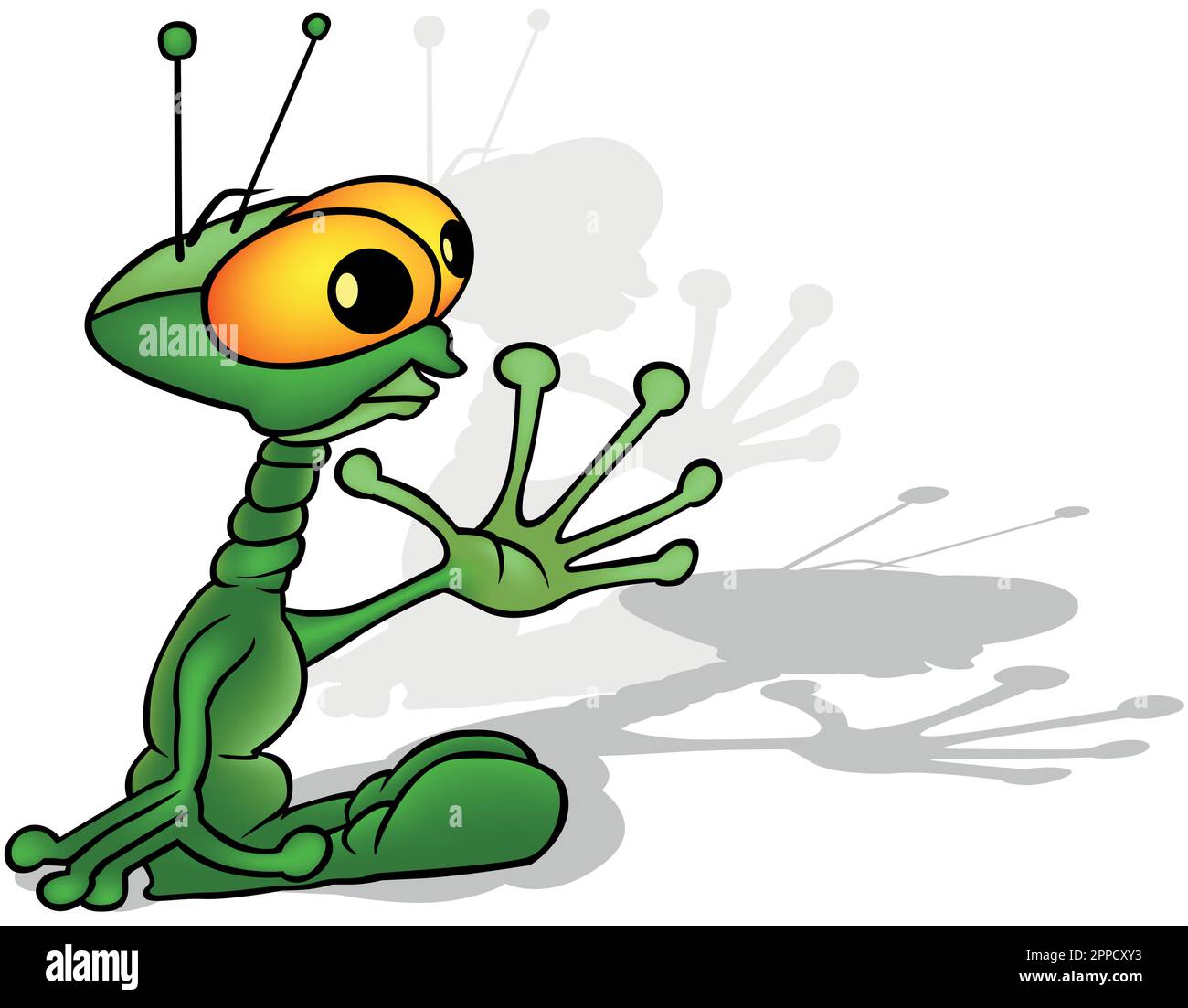 Vert drôle Extraterrestrial avec les grandes mains et les yeux jaunes Illustration de Vecteur