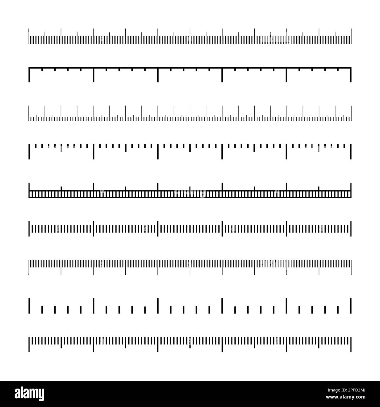 Diverses échelles de mesure avec divisions. Échelle réaliste pour