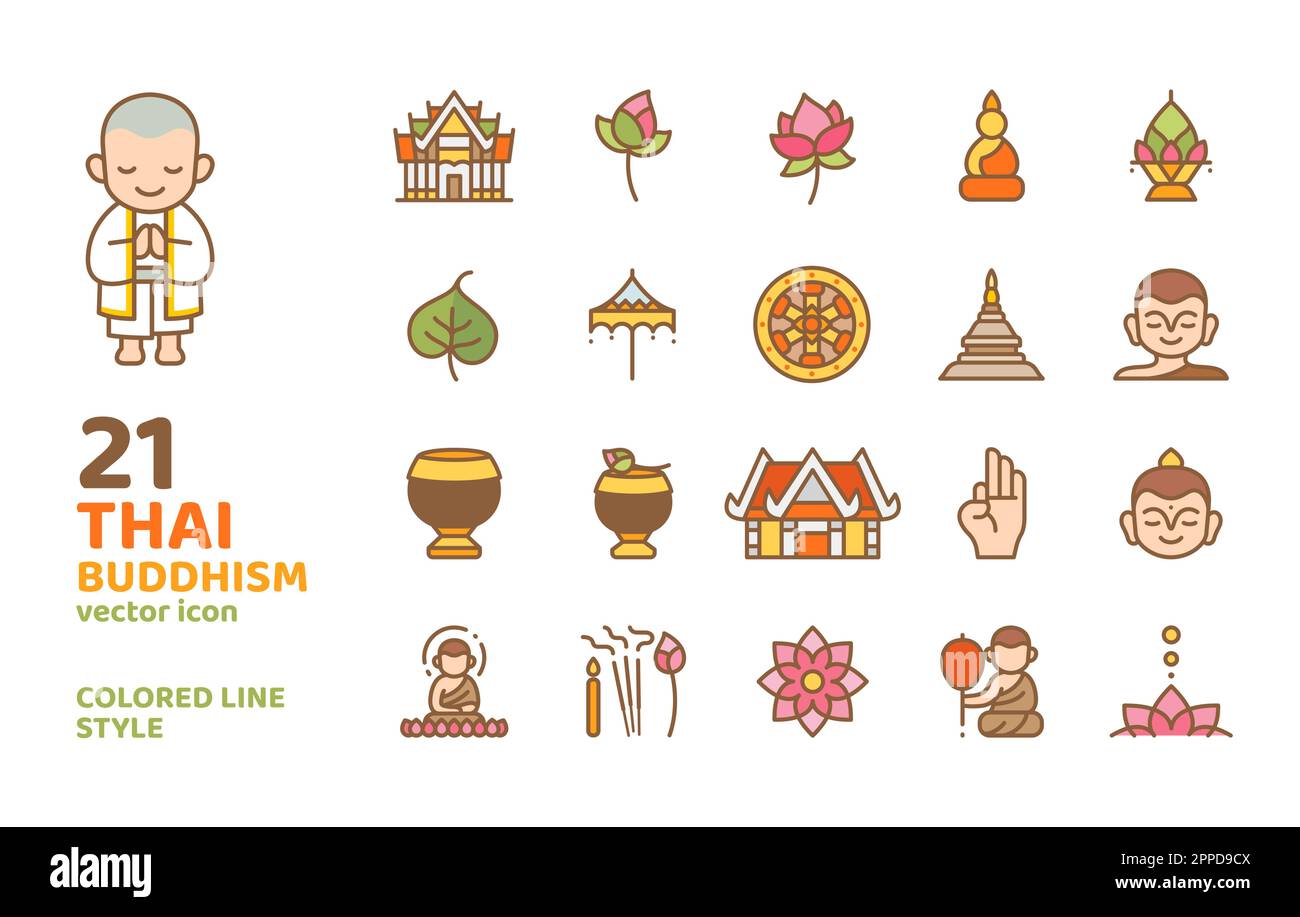 illustration vectorielle style icône d'intérieur de couleur du bouddhisme thaï pour la décoration, l'impression, le logo, le web, l'app, l'élément, l'affiche, le document, etc Illustration de Vecteur