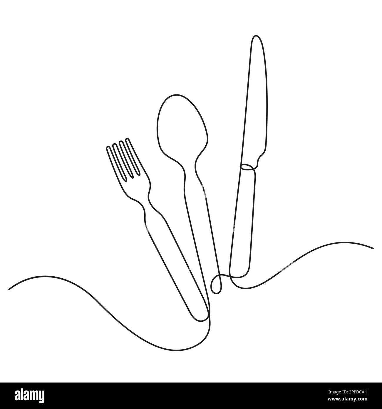 ustensiles en ligne continue. cuillère, fourchette, couteau à steak ligne art décoratif Illustration de Vecteur